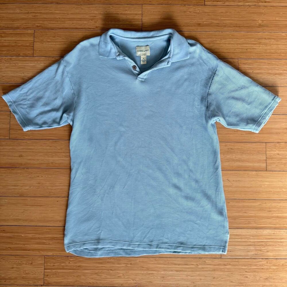 Joseph & Feiss Silk/Cotton Ribbed Mens Polo Shirt Medium Baby Blue Preppy